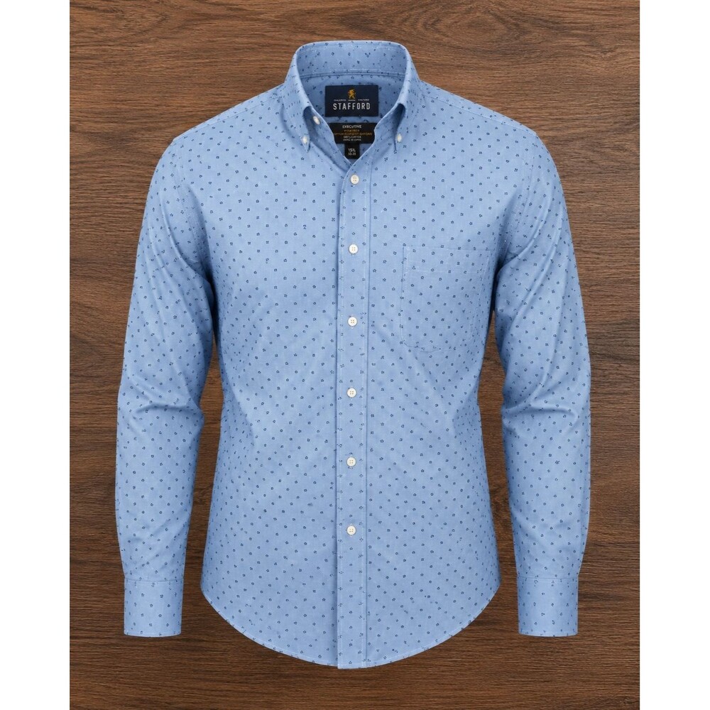 Stafford Executive Non-Iron Oxford Dress Shirt Blue Polka Dot 15.5 32-33